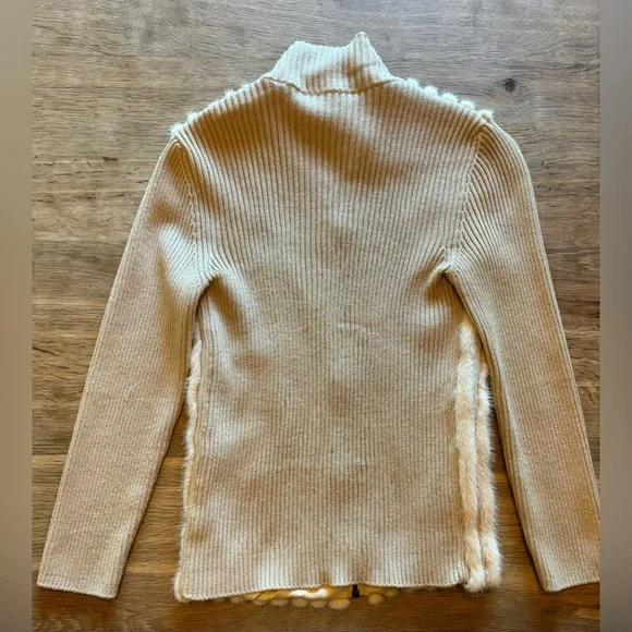 Prada Beige Mink Fur & Wool Rib Knit Cardigan -Size 44 Sweaters